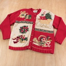 vtg 90s HEIRLOOM COLLECTIBLES ugly Christmas holiday cardigan sweater MEDIUM tag