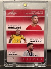 2024 Leaf Exclusive Legends Edition TRIPLE Messi/Ronaldo/Nazario Bookend 5/5 RED