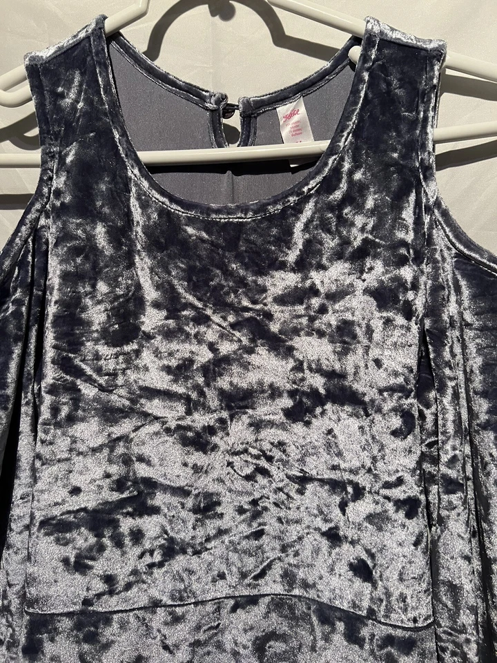 Justice Dress Cold Shoulder Velour Blue Gray Long Sleeve Stretch Sz 16 Girls EUC - Image 3 of 4