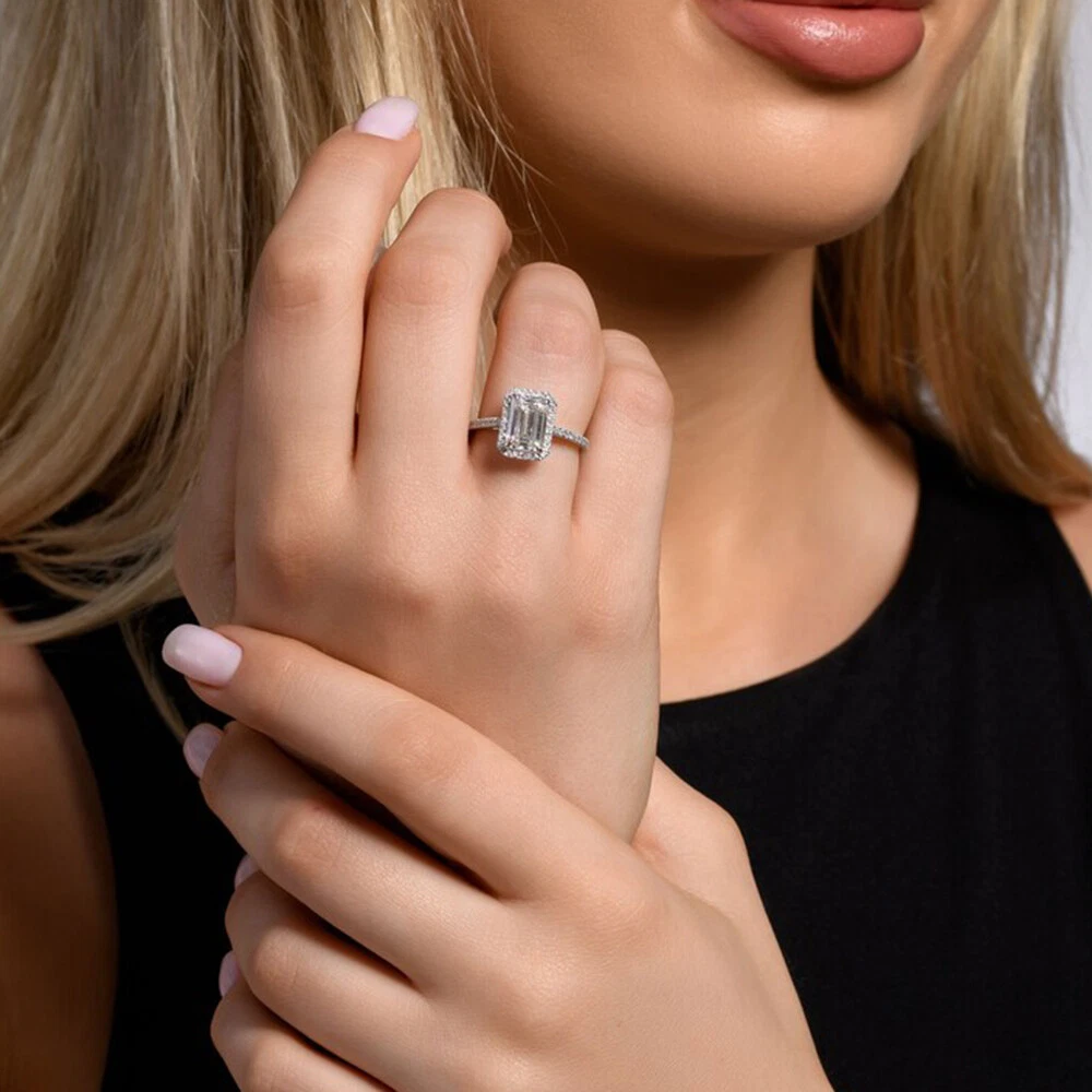Diamond Wedding Ring Emerald Cut 1.77 Carat IGIGIA Lab Created 14k