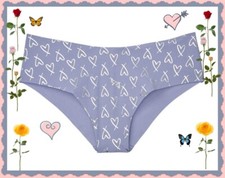 L Blue Silver Heart SHINE FOIL NO SHOW Seamless Victorias Secret Cheeky Pantie