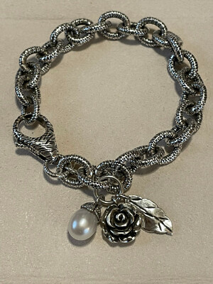 QVC Or Paz Charm Pearl Textured Link Bracelet Sterling Silver Israel