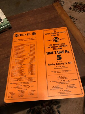Vintage 1977 Eisenbahn Mitarbeiter Fahrplan ETT Atchison Topeka & Santa Fe #5 LA!