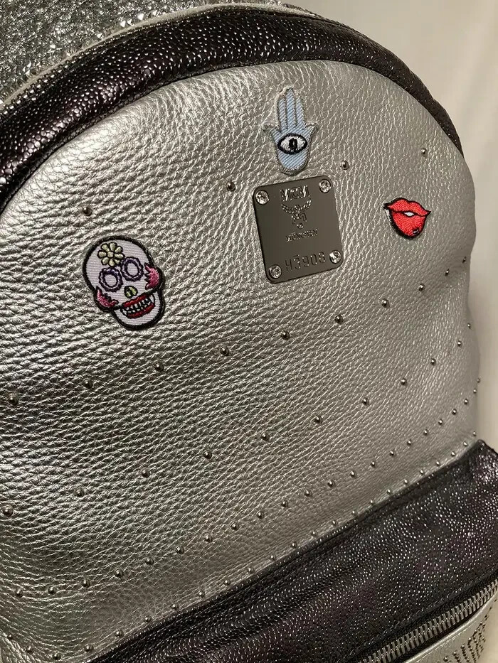 MCM/SWORSKY CRYSTALS BACKPACK COLLAB  RARE MCM Special Edition Silver Leather Swarovski Crystal  main image 2