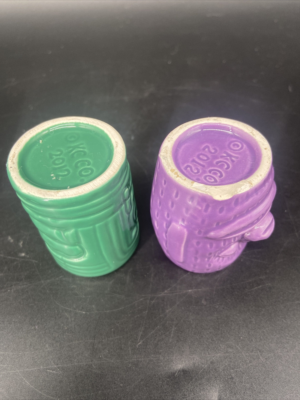 2 KCCO Tiki Shot Glasses Toothpicks Holders Purple/Green 2012 eBay