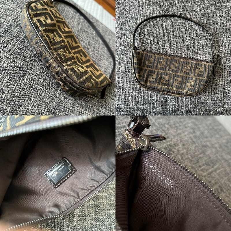 Vintage FENDI Mini Zucca Shoulder Bag in Brown with Dark Silver Hardware