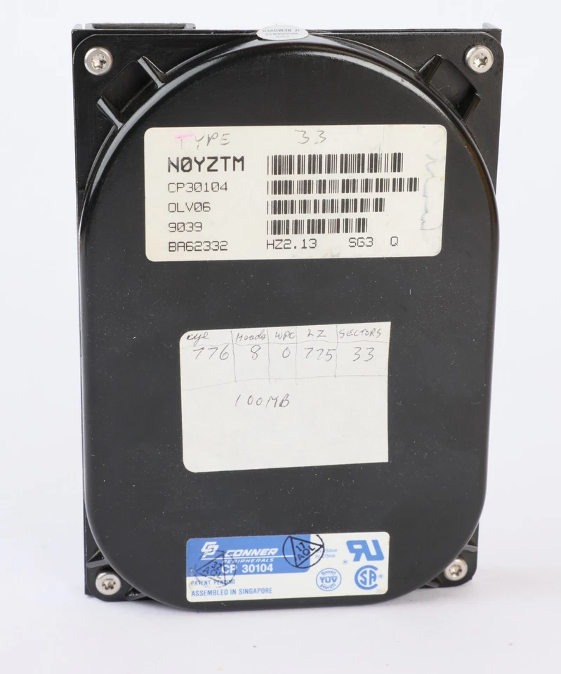 Vintage Retro Conner CP 30104 IDE ATA Hard Disk Drive, 100MB, 3.5", TESTED - Image 2 of 4