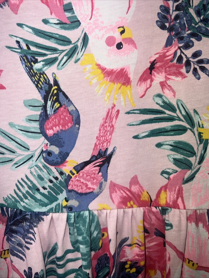 H&M девочек без рукавов хлопок розовый платье попугаи и цветочный тема размер 8/10 Y - Изображение 4 из 4
