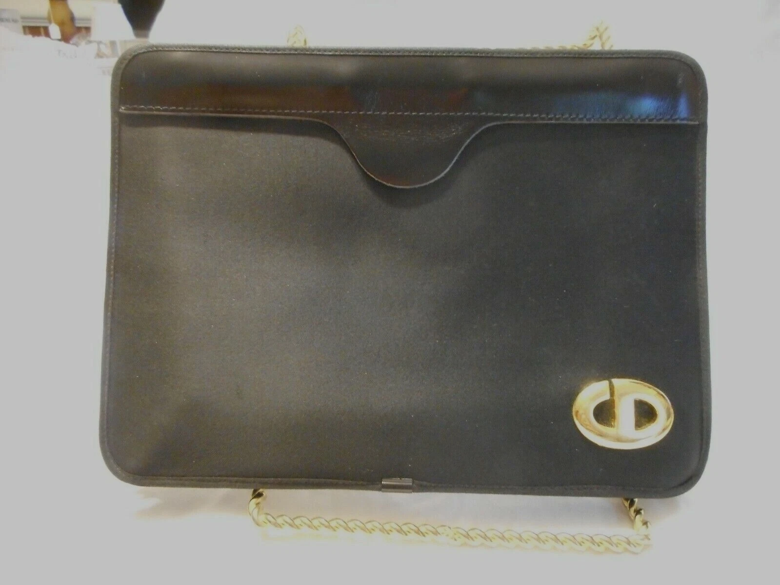 Pochette vintage Christian Dior garnie cuir noir 