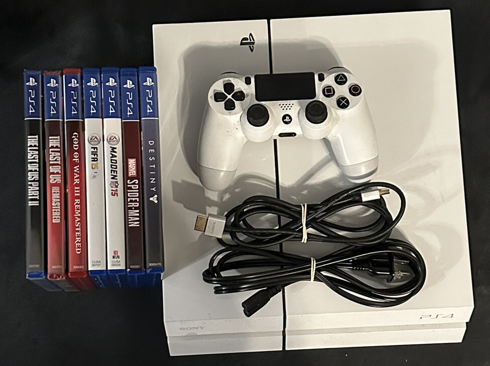 Sony PlayStation 4 500GB Glacier White Destiny Bundle Games Cords