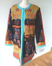 Indigo Moon Jacket Coat Duster Cotton Hippy Boho Art L 16 18 Sequins Beads