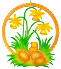 Fensterbild Küken im Osterglockennest Erzgebirge Taulin