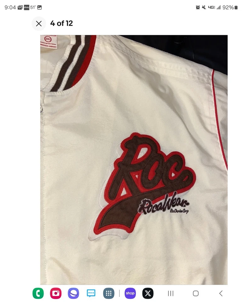 Chaqueta universitaria vintage para hombre Roca Wear color crema talla XXL 1999 a 2004 parches Foto 4 de 4