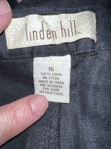 LINDEN HILL Womens Black Drawstring Pocket Crop Summer 100% Linen Pants Sz 16 - Picture 11 of 12