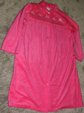 Vintage KATZ Deep Pink Robe/Housecoat USA Plush Velour Snap front SZ X