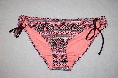 Womens Swimsuit BIKINI BOTTOMS Peach Black Burgundy AZTEC PRINT Ties XL 16-18