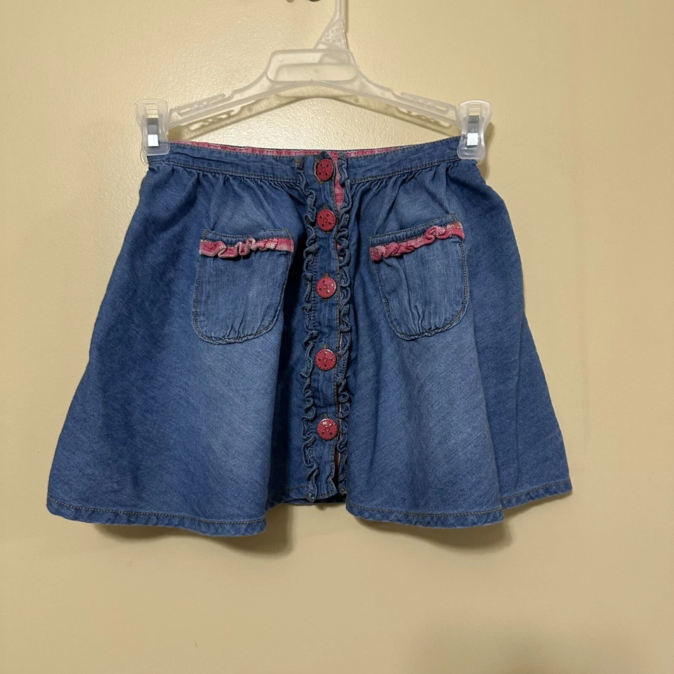Falda Matilda Jane Niñas Talla 4 Botón Cambray Frontal Volantes Rosa Acento Azul Foto 3 de 4