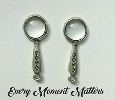 5 x Tibetan Silver MAGNIFYING GLASS LOOKING GLASS WITH GLASS LENSE 32mm Charms