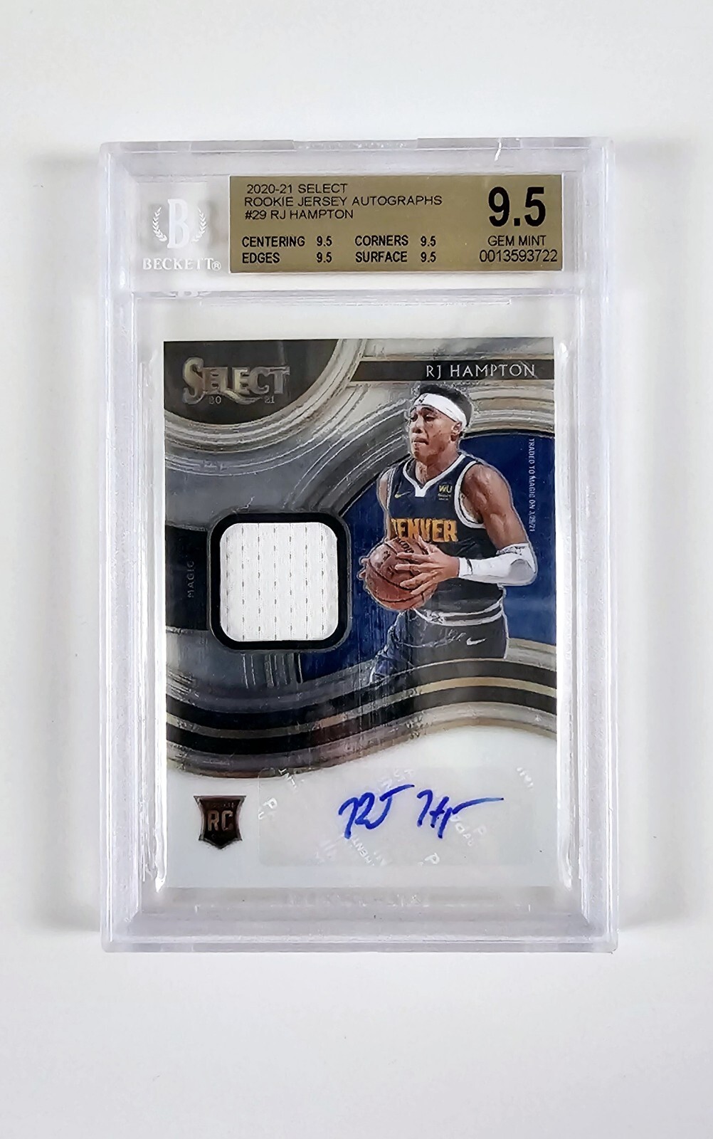 2020-21 Panini Select RJ HAMPTON BGS 9.5 RC Patch Auto NBA Card RJA-RJH #/199