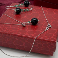Parure di perle Collana e orecchini pendenti da donna in onice nero tondo briolè