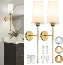 Battery Operated Rechargeable Gold Wall Sconce Light Set of Two LED 3 Color Temp