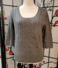 ANN TAYLOR LOFT GRAY Cable-Knit 3/4 Scoop Round Neck Sweater MEDIUM