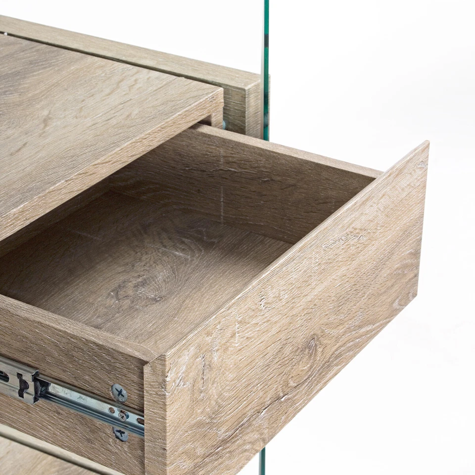 LIBRERIA 4 PIANI KENYA 90X39X180 STUDIO DESIGN SOGGIORNO VETRO E LEGNO CHIARO - Immagine 3 di 4