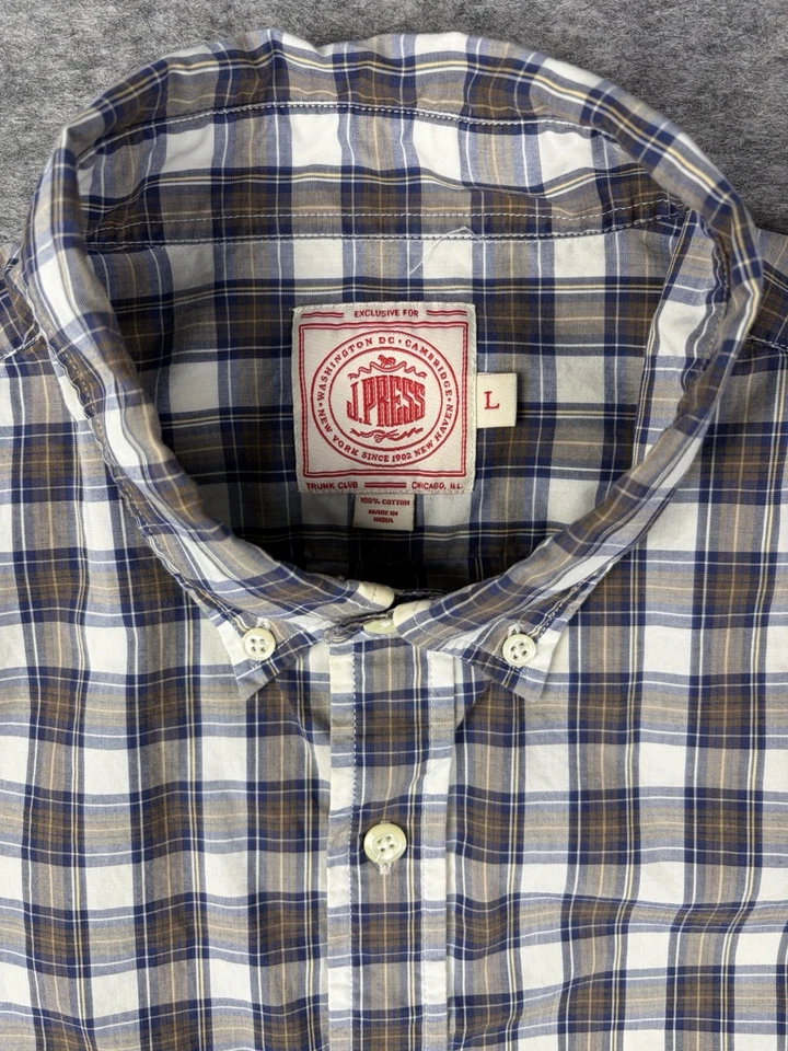 J. Press Trunk Club Shirt Mens L Blue Plaid Cotton Button Down Long Sleeve - Image 2 of 4
