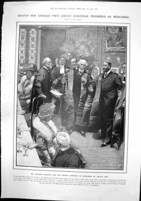 Antiker alter Druck Grays Inn Laurier Deakin Benchers Brewsters Millions 1907