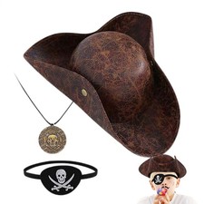 Pirate Hat with Eye Patch and Ring Halloween Costume Cosplay Accessory for Adult