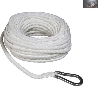 Versatile Polypropylene Hollow Braid Anchor Line 50' with Zinc Snap Hook, 850 lb