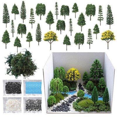 34 Pcs Diorama Supplies Kit Artificial Model Trees Rainforest Scenery Faux Gr...