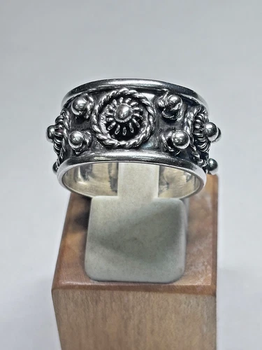 Vintage Sterling Silver Ornate Band Ring 7.9g Sz 10.5
