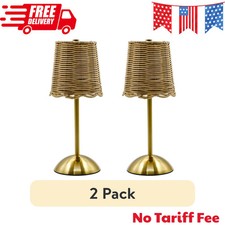 2 Pack Cordless Rattan and Gold Table Lamp wi...