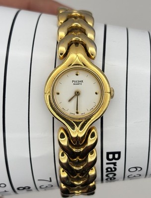 Vintage Pulsar Watch Women V810-0780 21mm Gold Tone Round #8.28
