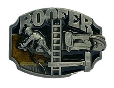 Roofer w/Tools Belt Buckle Pewter/Epoxy 3.5 x 2.5 Fits Belts Up To 1.75 x