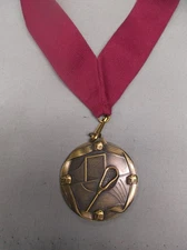 lacrosse stick and net gold medal 2 1/4" dia wide maroon neck drape
