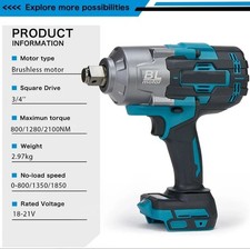 Llave de impacto sin escobillas de alta resistencia 2100 Nm 3/4" para cables Makita 18V LXT Li-ion