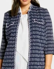 Ming Wang Womens Navy and white braided chain trim Career jacket Size 1X Misses 