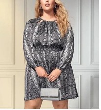 Michael Kors Women's Dress Snakeskin-Print Chain-Neck Dress Silver Black size XL