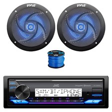 JVC KD-X38MBS Marine BT Receiver, 2x 6.5" 240W LED Speakers Black w/ Wire