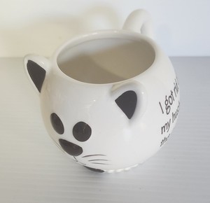 Mud Pie Cat Mug — Funny Quote “I Got Rid of My Husband, The Cat Was Allergic” —