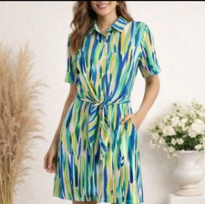 London Times Women's Mom Core Dress Short Sleeve Tie Waist Stretchy Size 10