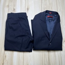Hugo Boss Mens 2 Piece Suit Solid Navy Blue Wool Jacket Pants 38R 34 X 31 Luxury