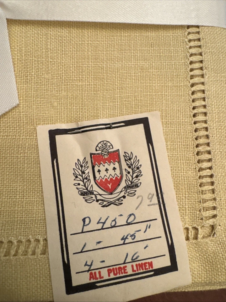 Vintage Pure Linen 44”x44” Tablecloth & 15"x15" Napkins Set Gold Color 5 Piece - Image 4 of 4