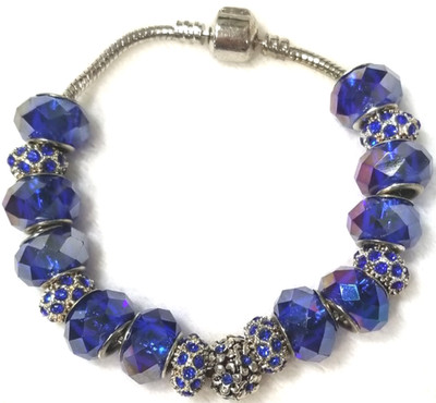 7.9'' SIMPLE BLUE CHARM MURANO LAMPWORK GLASS BEADS RHINESTONE SPACERS BRACELET