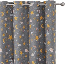 VEHEDE Grey Blackout Curtains 63 Inch Thermal Insulated Star Moon Unicorn