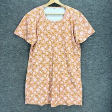 Unbranded Mini Dress Women M  Beige Floral Short Crew Neck Short Sleeve Mini