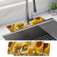 Faucet Mat 2 Pack   15x5.5 Inch Sunflower Print Absorbent Sink Splash Guard  ...