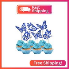 Rsstarxi 24 Pack Butterfly Cupcake Toppers Glitter Assembled Butterfly Baby Show